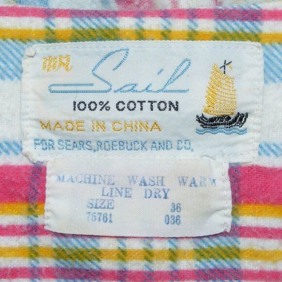 SAIL Flannel Blouse, 36 M/L Plaid, Long sleeve, Vintage Sears - Picture 5 of 5